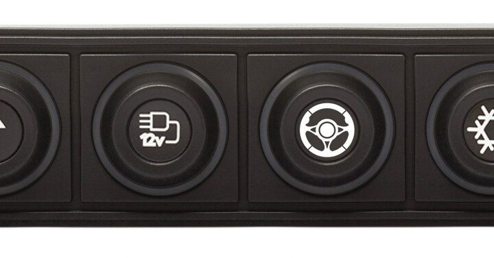 Blink Marine PKP-1600-SI, kuusinäppäiminen CAN-näppäimistö, taustavalaistut symbolit ja vihreä merkkivalorengas, edessä irrotettu symboli-insertti