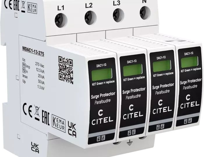 CITEL 821710214 -ylijännitesuoja DIN-kiskoon, valkoinen moduulikotelo merkkivaloikkunoilla