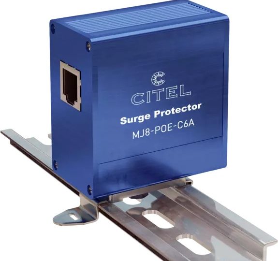 CITEL MJ8-POE-C6A -ylijännitesuoja CAT6-dataverkkoon, sininen kotelo RJ45-liitännällä DIN-kiskossa