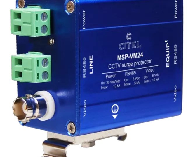 CITEL MSP-VM24 -ylijännitesuoja valvontakameroille, sininen metallikotelo BNC- ja ruuviliittimillä
