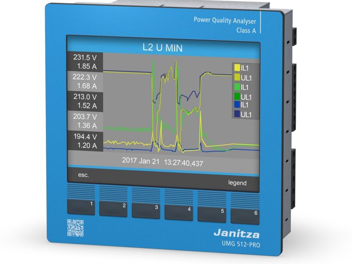 Janitza UMG 512-PRO -sähkönlaadun analysaattori, värinäyttö vektoridiagrammilla